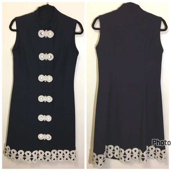 Vintage 60s Dark Blue Mini Dress Mod Shift Volup Plus Size Twiggy Barbie (IB) - Picture 1 of 16